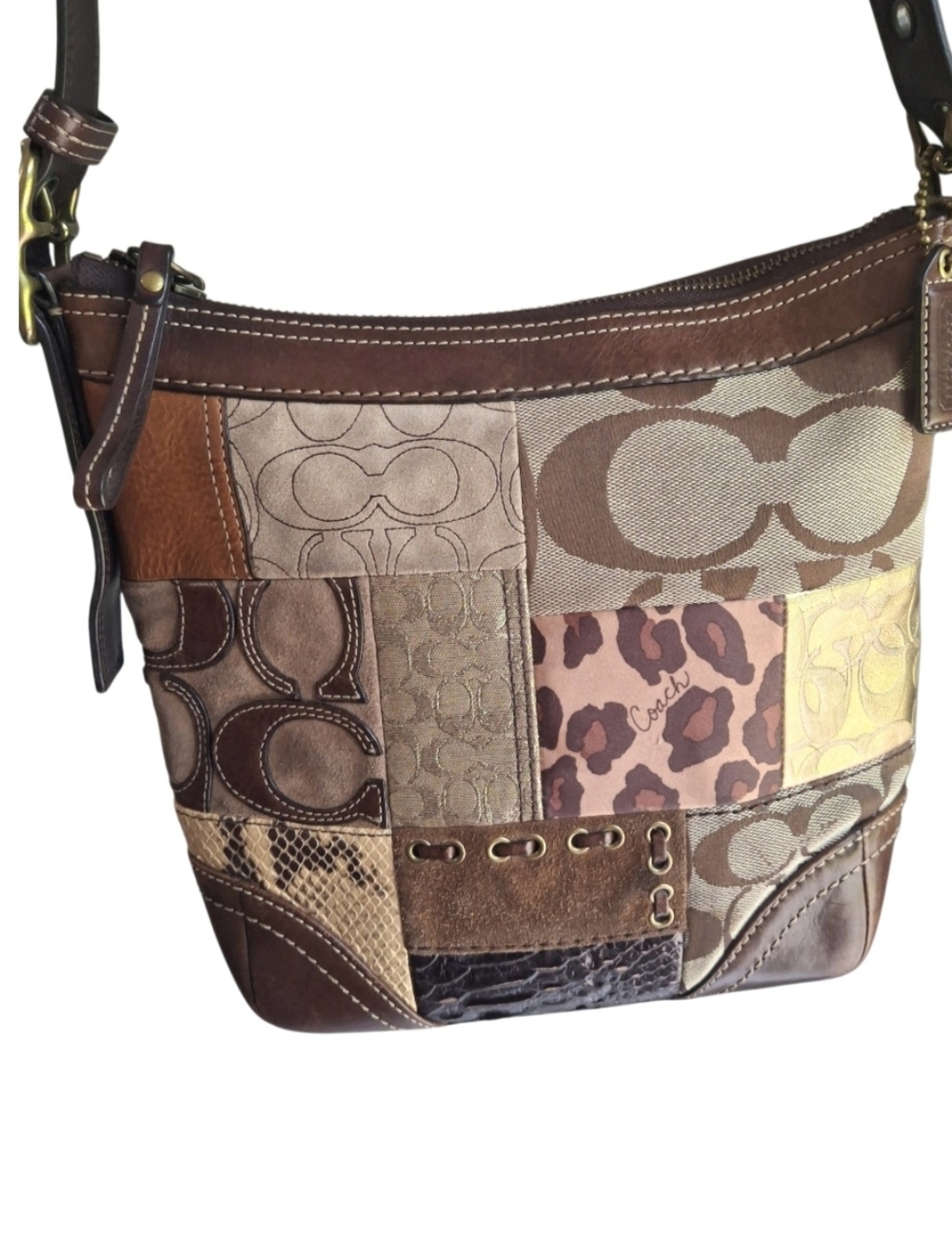 SOLD*** Coach Patchwork Signature & Leather Shoulder Bag in Brown Tones